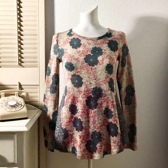 ✨✨Mystree Wool Blend Fit & Flare Floral Knit Sweater - Picture 1 of 7